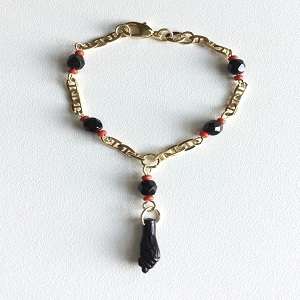 PULSERA MANO DE AZABACHE BEBE/18K GOLD FILLED BABY AZABACHE BRACELET 5.5